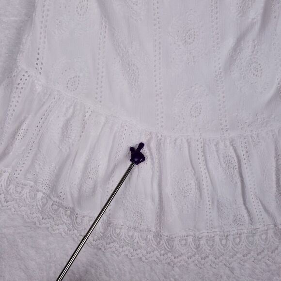 Karen Kane Boho Peasant Dress White Eyelet Lace Flowy Cottagecore Womens Small‎ - Picture 10 of 11